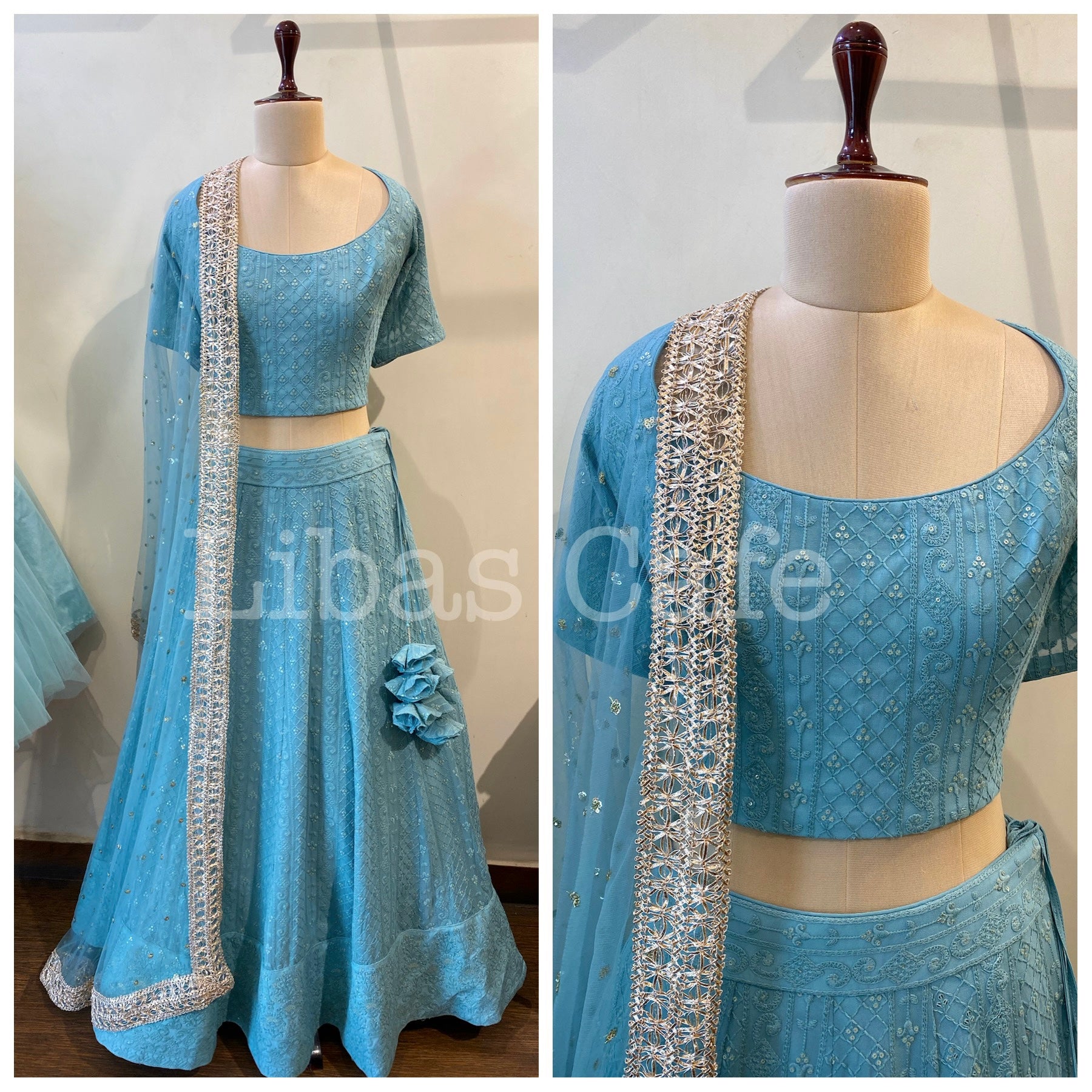 Sage Blue Lakhnavi Lehenga